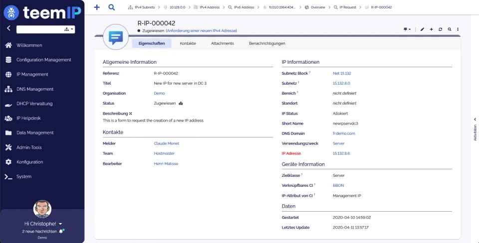 teemIP Screenshot - IPv4-Anforderung