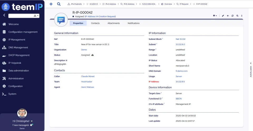 teemIP screenshot - IPv4 Request