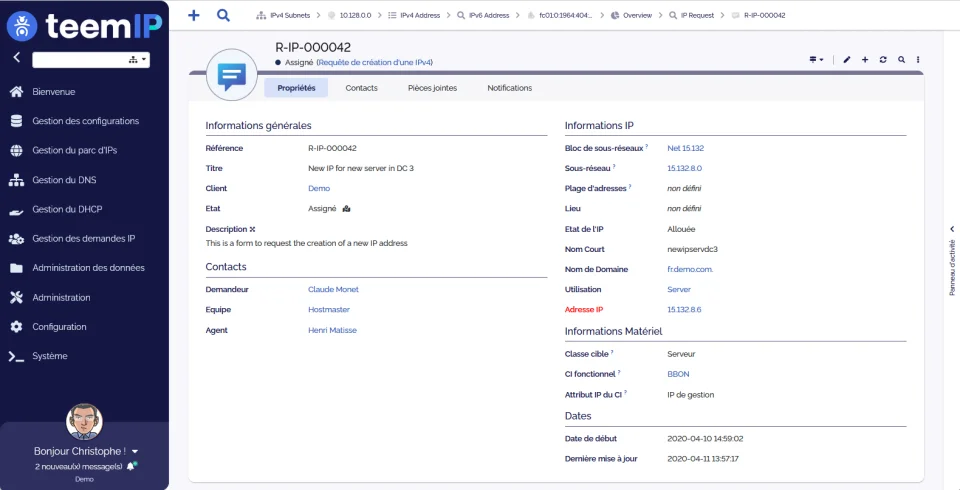 Capture d'écran teemIP - Requête IPv4