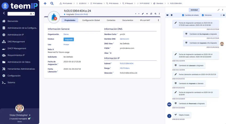 Captura de pantalla de teemIP - IPv6