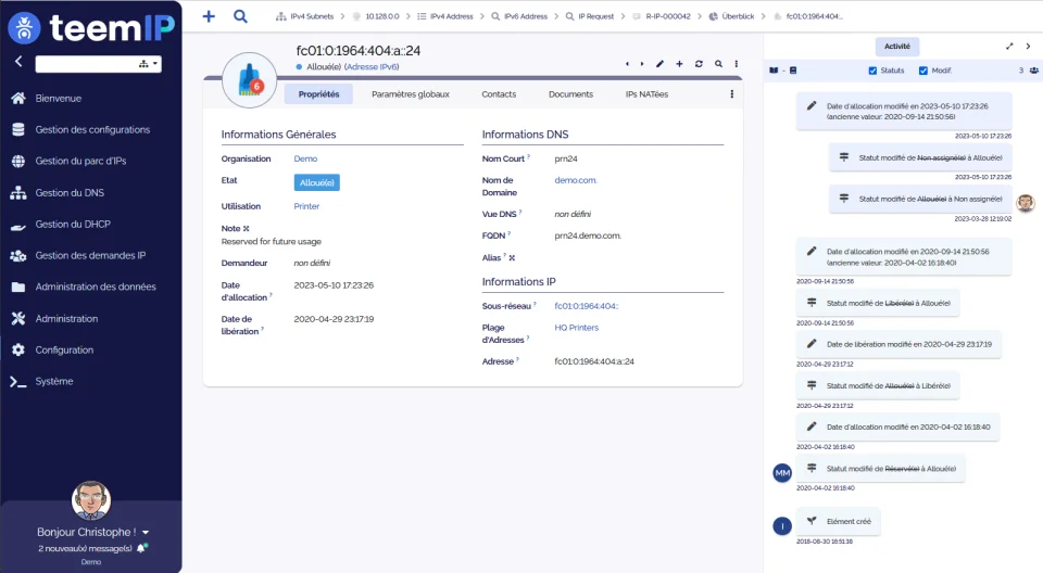 Capture d'écran teemIP - IPv6