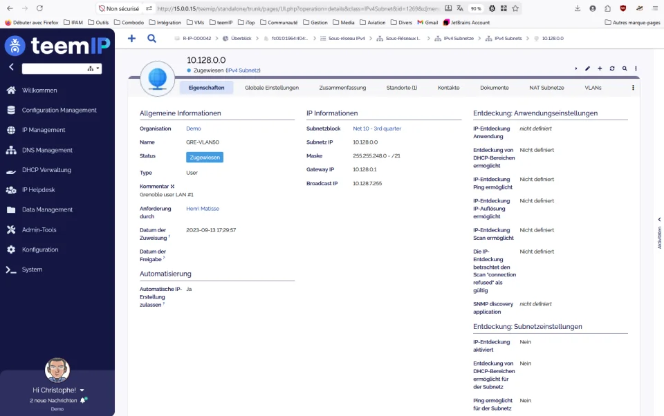 teemIP Screenshot - Subnetz