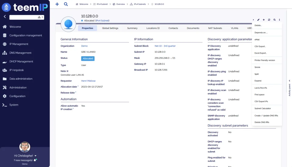 teemIP screenshot - Subnet