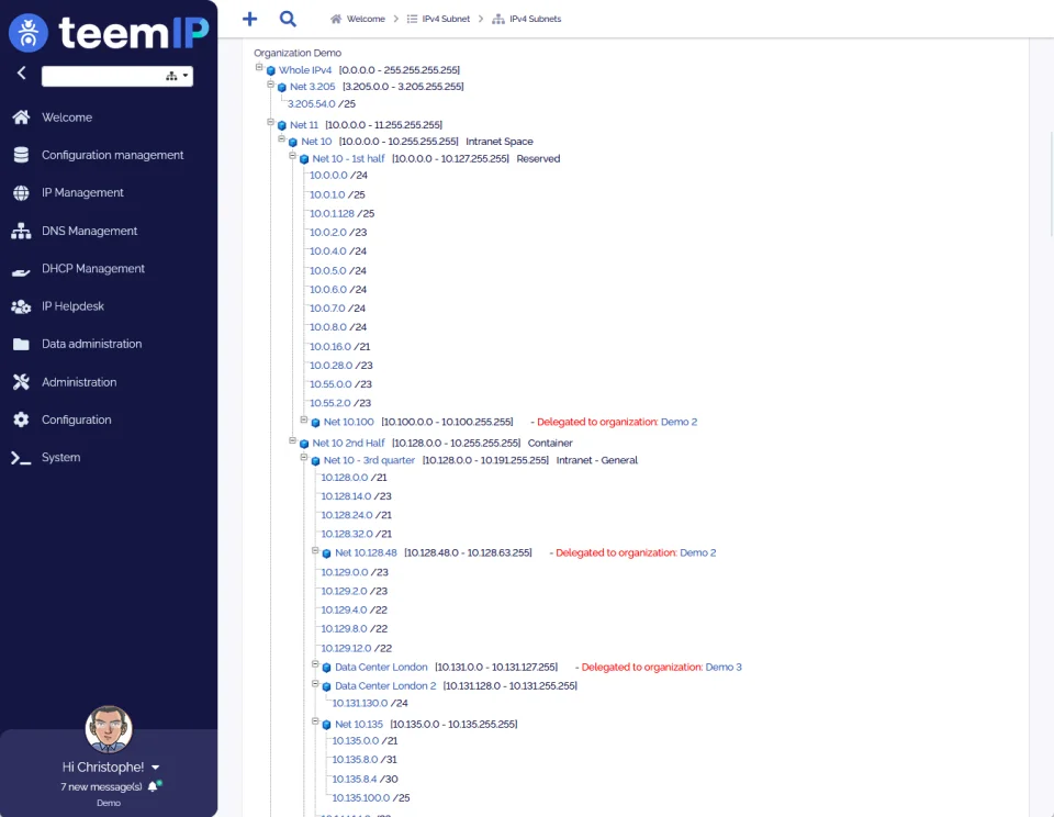 teemIP screenshot - Subnet List